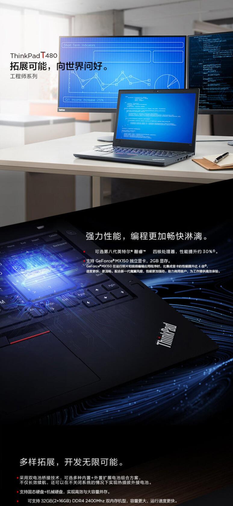 聯(lián)想/Lenovo T480 14英寸筆記本電腦（i7-8550U/8G/128G+1T/2G獨顯） (圖6)