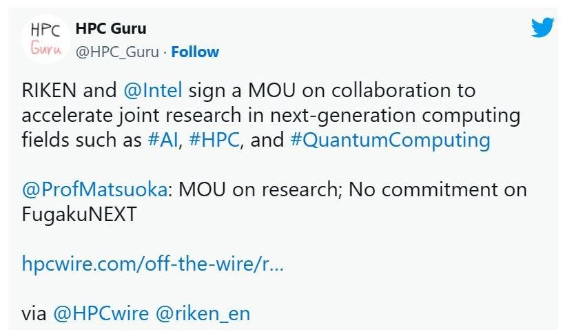 英特爾與日本 RIKENS 簽署諒解備忘錄，合作開發(fā)研究前沿